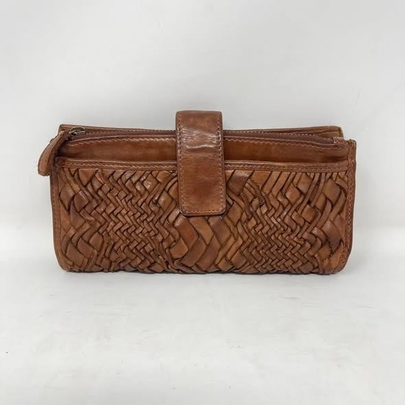 Handbags - Woven Bifold Leather Wallet Clutch Brown Boho Festival Casual Made in India